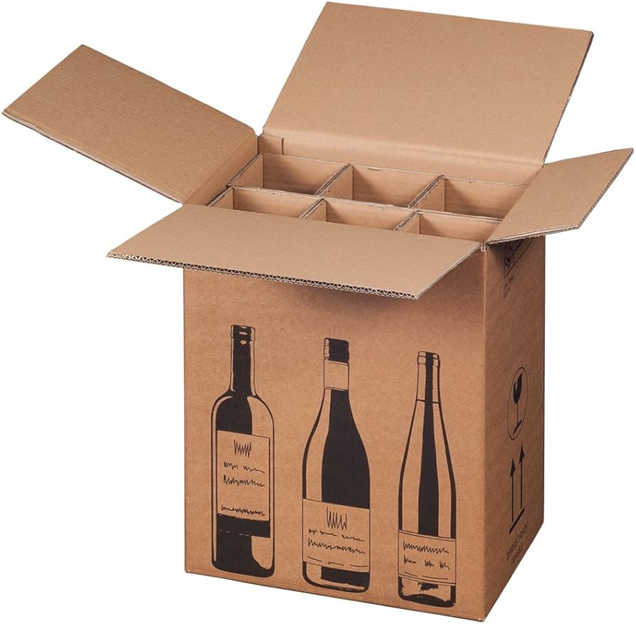 Caja para 6 Botellas de Vino - Cartón AB Kraft con Separador