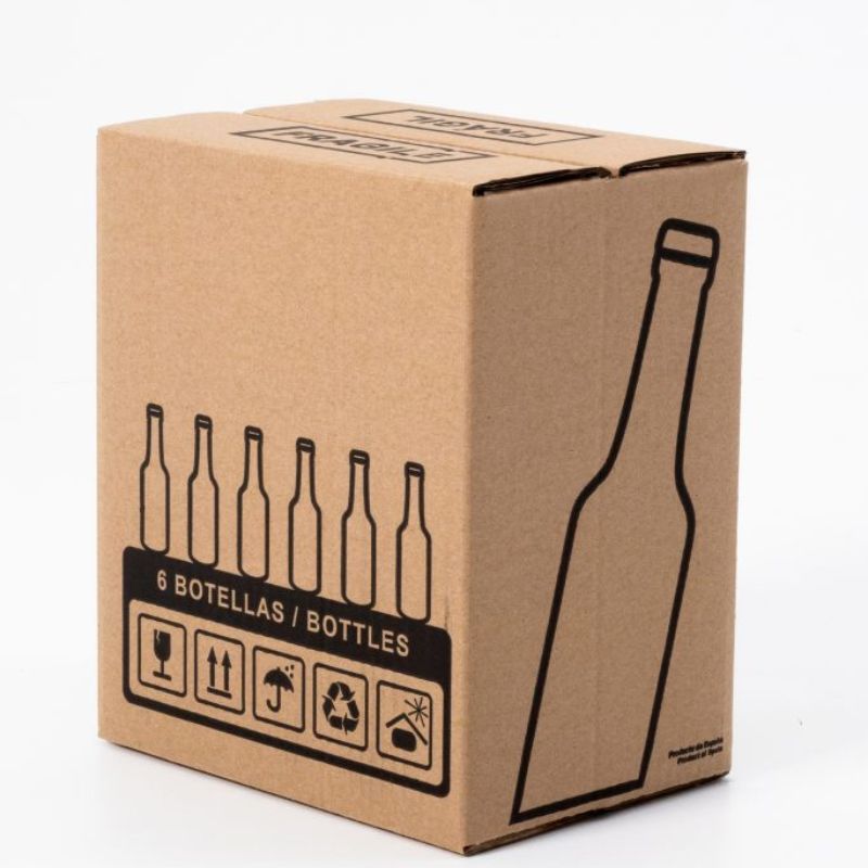 Caja para 6 Botellas de Vino - Cartón AB Kraft con Separador